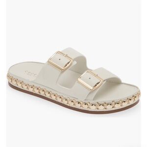 Cecelia New York White & Gold Emma Leather Stud Slides Size 8